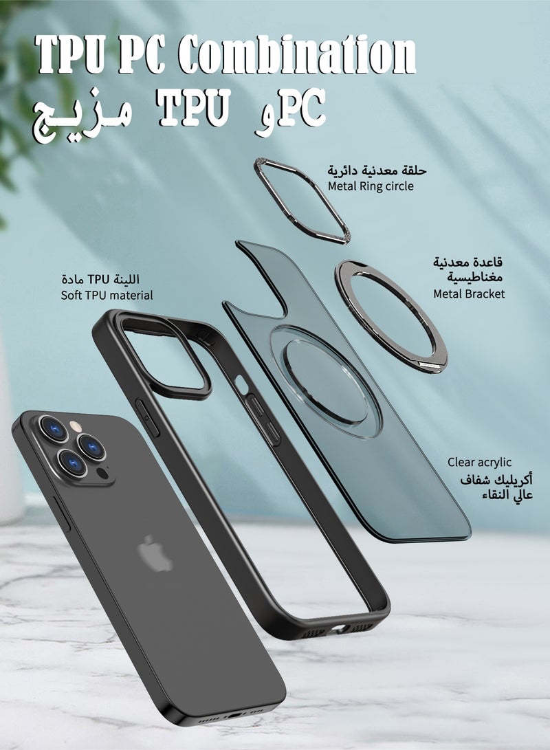 عش زي غطاء آيفون 14 برو ماكس غير لامع - ملمس ناعم - مغناطيس MagSafe مدمج - حلقة دوارة 360 درجة - غطاء واقٍ من السقوط مع حواف مرتفعة قليلاً - أسود - عبوة وحدة واحدة - Image 5