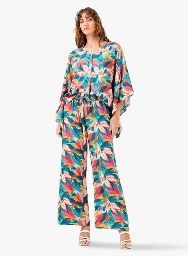 Splash FAV Floral Print V-neck Top and Pants Set