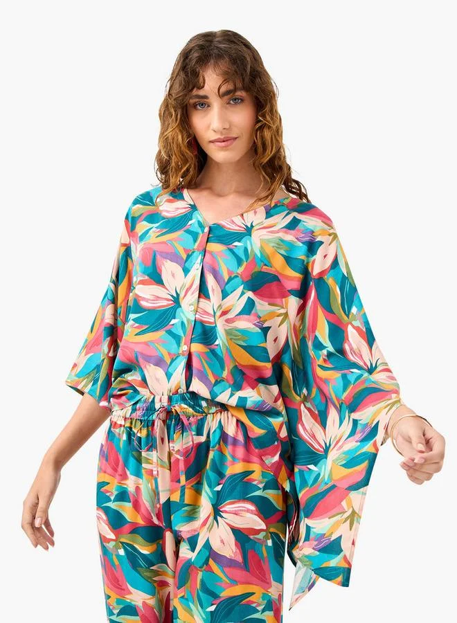 Splash FAV Floral Print V-neck Top and Pants Set