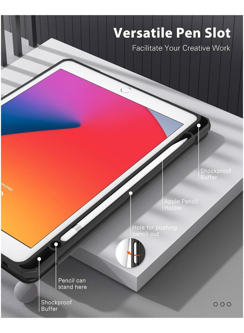 DUSALA Case for iPad 9th Generation 2021/iPad 8th Generation 2020/iPad 7th Generation 2019 10.2 inch with Pencil Holder, Slim Protective Cover with Clear Back Shell, Auto Wake/Sleep, (Black) - Image 3