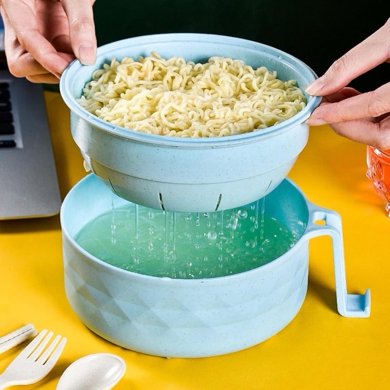 MIIDNTLX Microwave Ramen BowlMicrowave Ramen Cooker with LidPlastic Mixing Salad Pasta Fruit Rice Cereal Instant Noodles Soup Maker Plate Bowls Set Kitchen College Dorm Room Essentials - Image 3