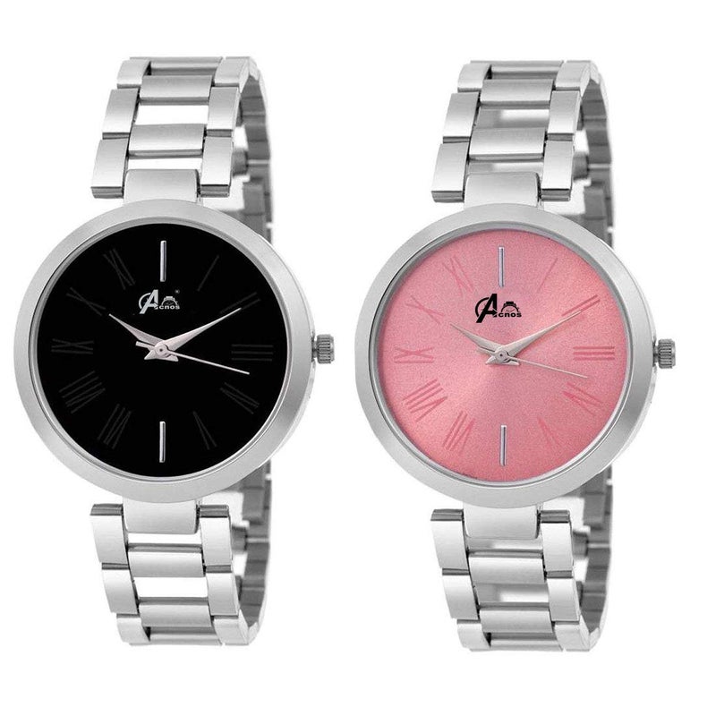 Acnos® Premium Black and Pink Dial Steel Strap Analogue Watches Combo for Girl's and Women's Pack of - 2(JL-Black-Pink DIAL) - Image 4