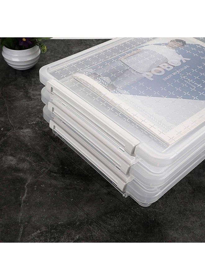 بي تي سكاي 3 عبوات من البلاستيك الشفاف مقاس A4 بالإضافة إلى صندوق تخزين قابل للتكديس من ورق المكتب مع إبزيم ملحقات اللوازم المكتبية وحافظة حماية الملفات منظم محمول لحمل مستندات المشروع مع 3 أغطية - Image 4