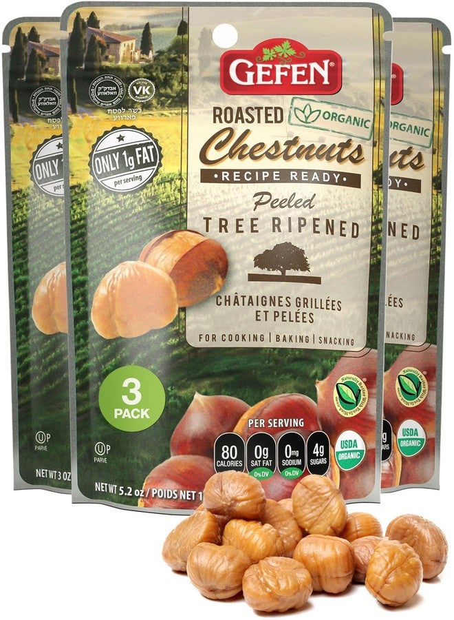 Gefen Organic Whole Peeled and Roasted Chestnuts, 3oz (3 Pack) | Chestnuts Peeled and Ready to Eat | Great for Cooking & Baking | Gluten Free | Kosher - Image 1