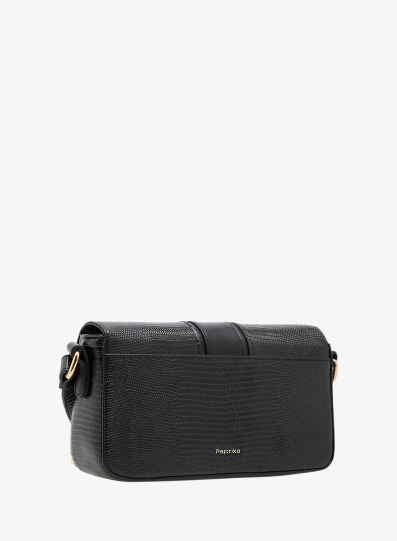 Paprika BLACK Textured Crossbody Bag with Adjustable Strap and Flap Closure for Women | Best Price UAE
