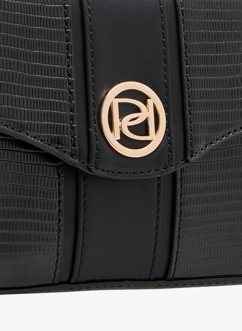 Paprika BLACK Textured Crossbody Bag with Adjustable Strap and Flap Closure for Women | Best Price UAE