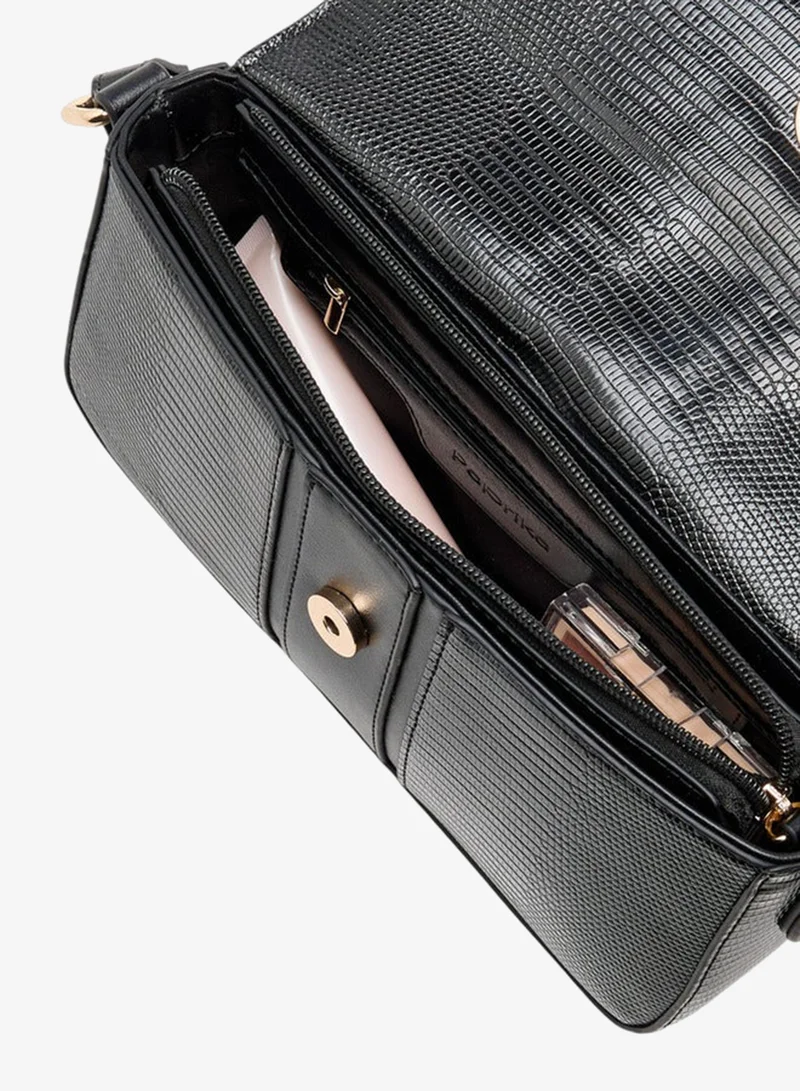 Paprika BLACK Textured Crossbody Bag with Adjustable Strap and Flap Closure for Women | Best Price UAE