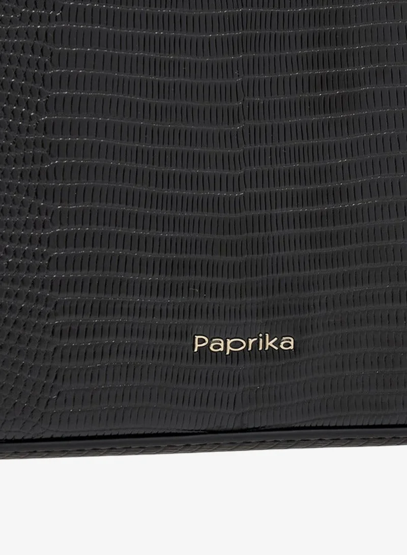 Paprika BLACK Textured Crossbody Bag with Adjustable Strap and Flap Closure for Women | Best Price UAE