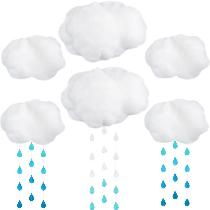 14 PCS ARTIFICIAL CLOUD PROPS CLOUD CEILING DECOR CLOUDS FOR DECORATION WITH PAPER RAINDROP DECORATIONS FOR DIY DECORATIVE HANGING ORNAMENT HOME WALL STAGE WEDDING PARTY SHOW DECOR
