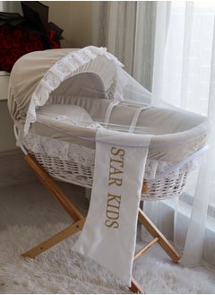 StarKids Baby Moses Basket Cradle With Rocking Stand, Light Brown  - Image 1