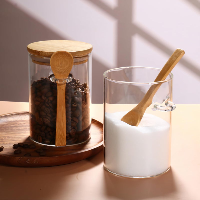 MOLFUJ 15 oz/450 ml Clear Glass Storage Canister with Airtight Lid, Small Decorative Container Jar with Wooden Spoon for Overnight Oatmeal Coffee Spice Candy Salt Cookie Condiment Pepper Sugar - Image 4