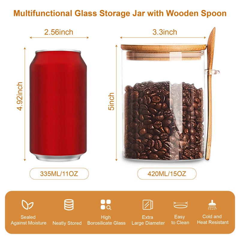MOLFUJ 15 oz/450 ml Clear Glass Storage Canister with Airtight Lid, Small Decorative Container Jar with Wooden Spoon for Overnight Oatmeal Coffee Spice Candy Salt Cookie Condiment Pepper Sugar - Image 2