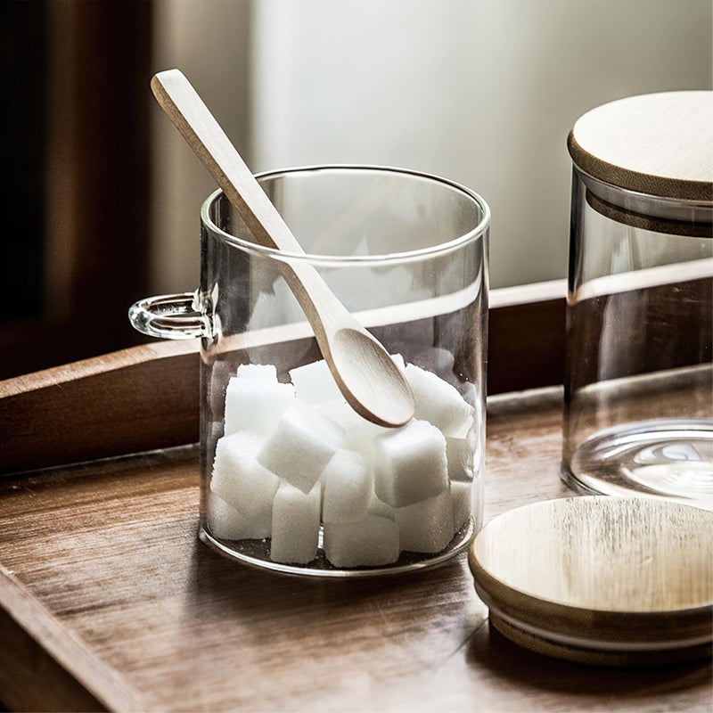 MOLFUJ 15 oz/450 ml Clear Glass Storage Canister with Airtight Lid, Small Decorative Container Jar with Wooden Spoon for Overnight Oatmeal Coffee Spice Candy Salt Cookie Condiment Pepper Sugar - Image 5