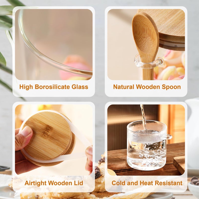MOLFUJ 15 oz/450 ml Clear Glass Storage Canister with Airtight Lid, Small Decorative Container Jar with Wooden Spoon for Overnight Oatmeal Coffee Spice Candy Salt Cookie Condiment Pepper Sugar - Image 3