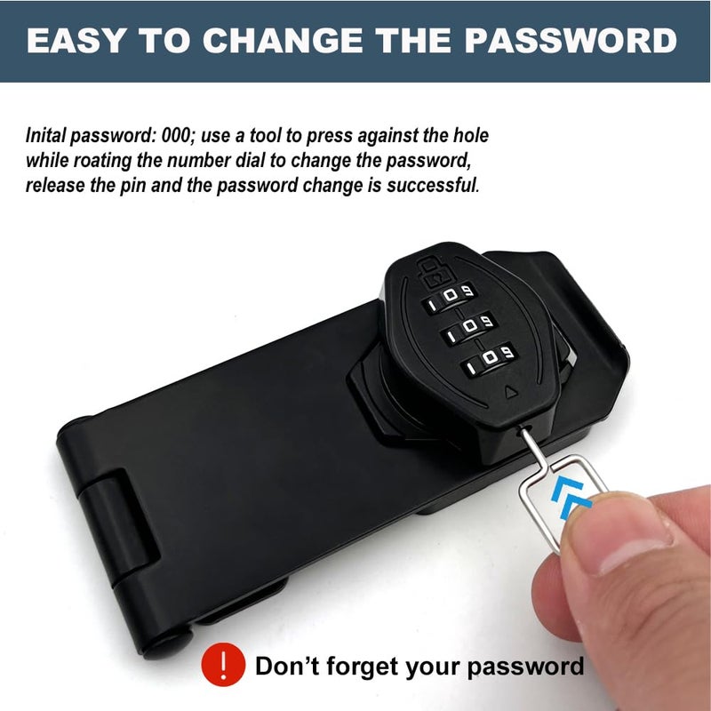 VOLUKA 2Pcs Cabinet Password Rotary Hasp Locks 4 Inch Keyless Combination Lock For Cabinets Gates Doors Closets And More (Black) - Image 4