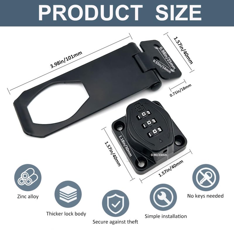 VOLUKA 2Pcs Cabinet Password Rotary Hasp Locks 4 Inch Keyless Combination Lock For Cabinets Gates Doors Closets And More (Black) - Image 3