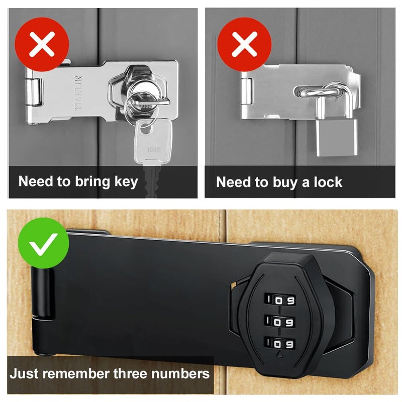 VOLUKA 2Pcs Cabinet Password Rotary Hasp Locks 4 Inch Keyless Combination Lock For Cabinets Gates Doors Closets And More (Black) - Image 2