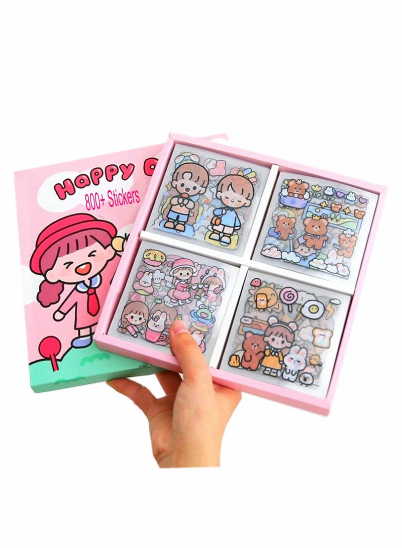 Excefore Stickers Set, 800Pcs/100 Sheets Cute Colorful Vinyl Adhesive Decorative Stickers for Scrapbook, Laptop, Phone, Journal, Water Bottle Sticker for Teens Girls Kids, Gift Package - Image 1