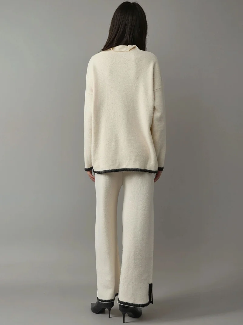 موضتي MY FASHION Soft Textured Oversized Sweater & Pants Knit Co-ord Set
