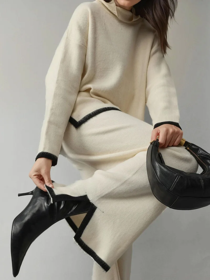 MY FASHION MY FASHION Soft Textured Oversized Sweater & Pants Knit Co-ord Set