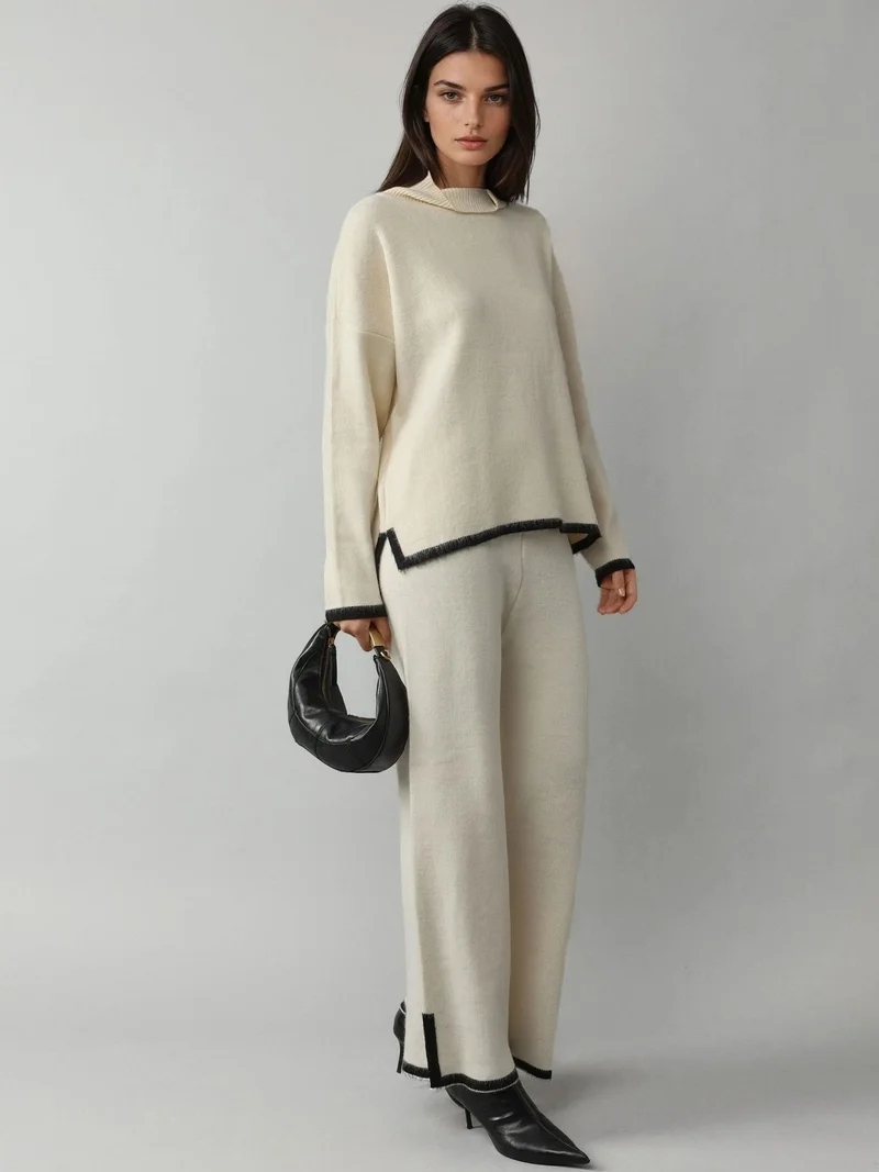 MY FASHION MY FASHION Soft Textured Oversized Sweater & Pants Knit Co-ord Set