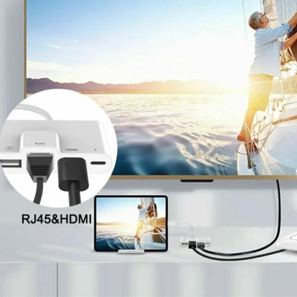 Polhammobile Polham Lightning 1 Hdmi 1 RJ45 1 USB 1 Lightning Input Replicator Hub Adapter