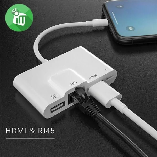 Polhammobile Polham Lightning 1 Hdmi 1 RJ45 1 USB 1 Lightning Input Replicator Hub Adapter