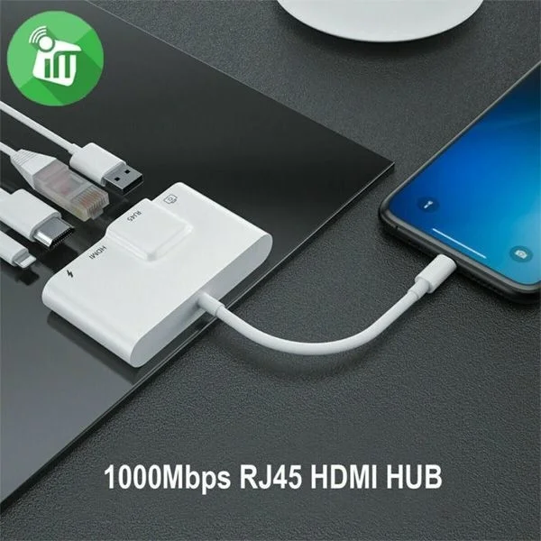 Polhammobile Polham Lightning 1 Hdmi 1 RJ45 1 USB 1 Lightning Input Replicator Hub Adapter
