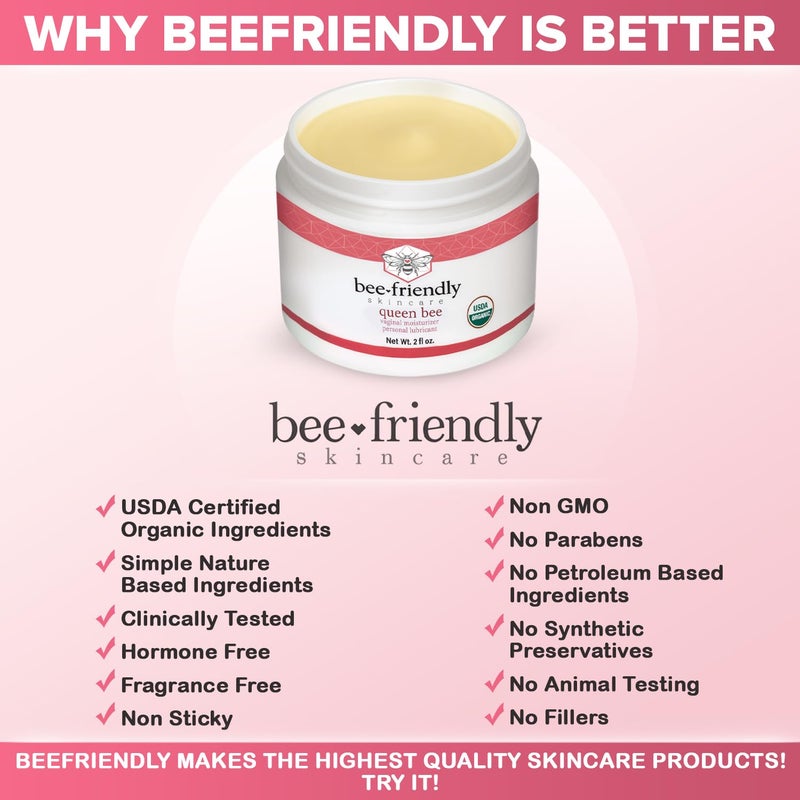 BeeFriendly مرطب مهبلي عضوي، معتمد من وزارة الزراعة الأمريكية، كريم طبيعي للشفرتين للجفاف، الحكة، التهيج، الاحمرار، والتشقق في المهبل بسبب انقطاع الطمث وت thinning 2 أونصة - Image 5