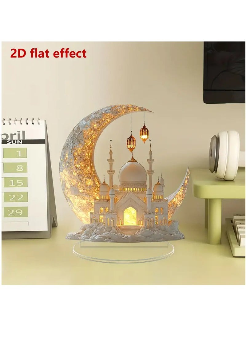 PAMEER Elegant Ramadan Mosque Acrylic Table Decoration, 2D Flat Effect with Illuminated Crescent Moon & Lanterns, Traditional Home Decor for Eid & Easter, Ideal Window Display Gift, Holiday Gift Product|Intricate Islamic Art|Flat 2D Design, Islamic Home Decor  - Image 4