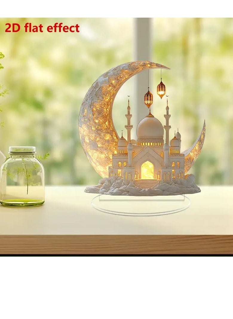 PAMEER Elegant Ramadan Mosque Acrylic Table Decoration, 2D Flat Effect with Illuminated Crescent Moon & Lanterns, Traditional Home Decor for Eid & Easter, Ideal Window Display Gift, Holiday Gift Product|Intricate Islamic Art|Flat 2D Design, Islamic Home Decor  - Image 5
