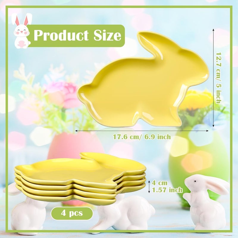 Jinei 4 Pcs Bunny Shaped Plates Ceramic Serving Candy Dishes Rabbit Dinner Tray Salad Dessert Appetizer Plates Dinnerware for Easter Party Spring Garden Tea Party SuppliesYellow - Image 3