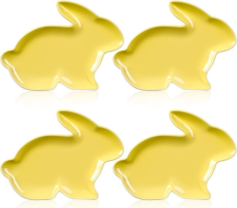 Jinei 4 Pcs Bunny Shaped Plates Ceramic Serving Candy Dishes Rabbit Dinner Tray Salad Dessert Appetizer Plates Dinnerware for Easter Party Spring Garden Tea Party SuppliesYellow - Image 1
