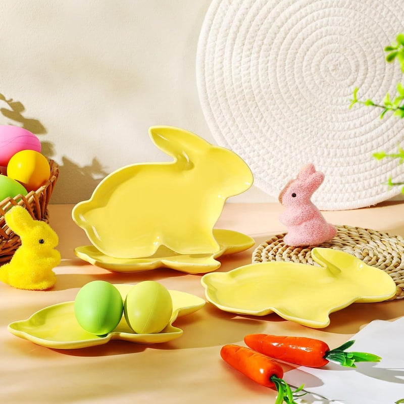 Jinei 4 Pcs Bunny Shaped Plates Ceramic Serving Candy Dishes Rabbit Dinner Tray Salad Dessert Appetizer Plates Dinnerware for Easter Party Spring Garden Tea Party SuppliesYellow - Image 2