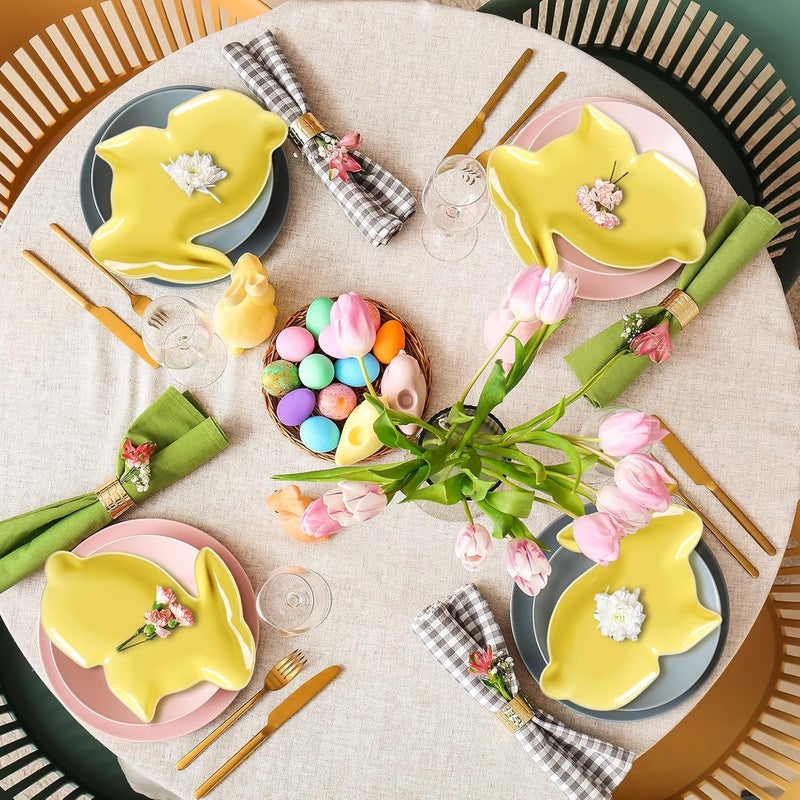 Jinei 4 Pcs Bunny Shaped Plates Ceramic Serving Candy Dishes Rabbit Dinner Tray Salad Dessert Appetizer Plates Dinnerware for Easter Party Spring Garden Tea Party SuppliesYellow - Image 4