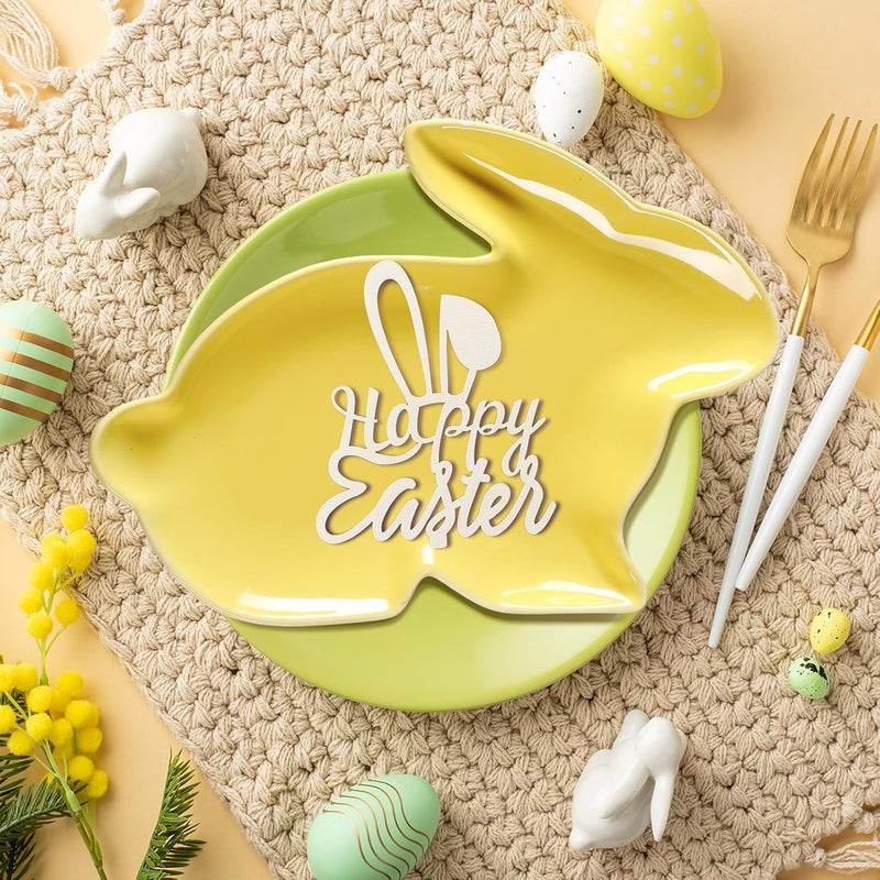Jinei 4 Pcs Bunny Shaped Plates Ceramic Serving Candy Dishes Rabbit Dinner Tray Salad Dessert Appetizer Plates Dinnerware for Easter Party Spring Garden Tea Party SuppliesYellow - Image 5