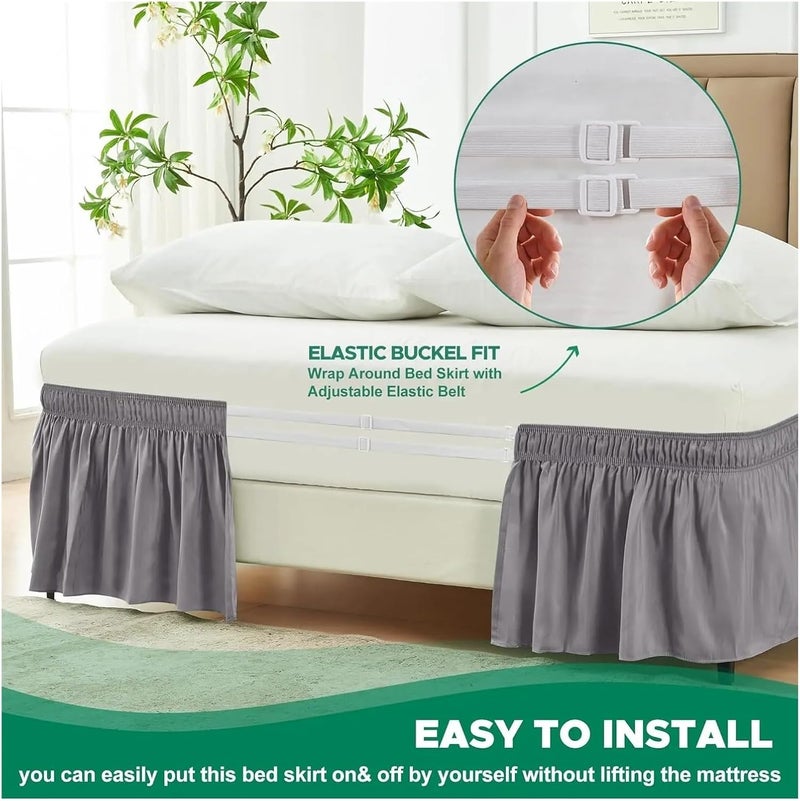 Wrap Around Ruffle Bed Skirt for Full Size Beds with 40 Cm Drop Pleated Bedskirt(Deep Blue Gray,200x200x40cm (LxWxD)) - Image 2