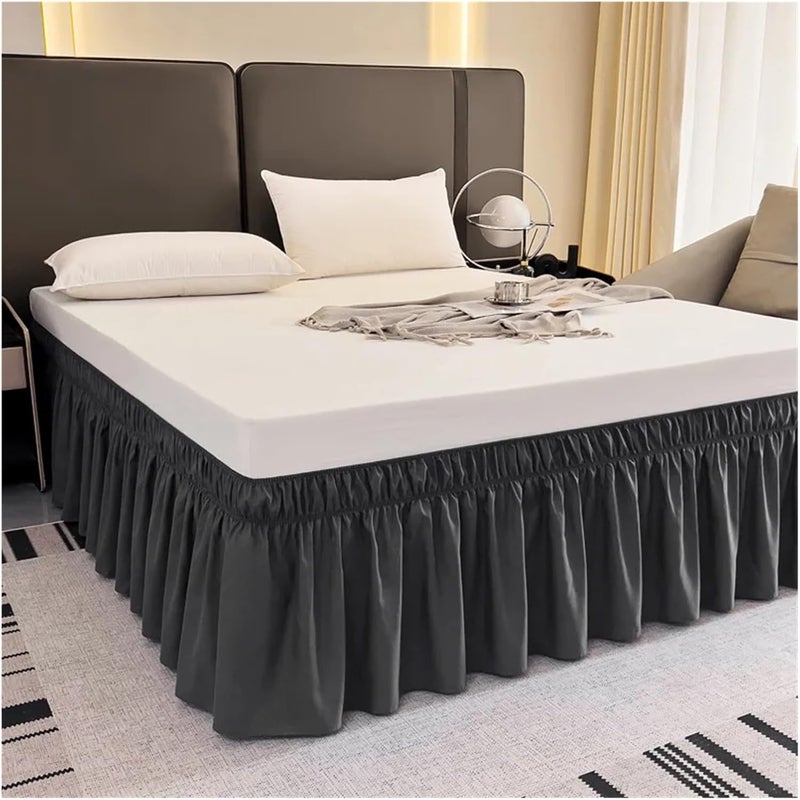 Wrap Around Ruffle Bed Skirt for Full Size Beds with 40 Cm Drop Pleated Bedskirt(Deep Blue Gray,200x200x40cm (LxWxD)) - Image 1
