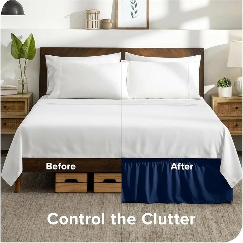 Wrap Around Ruffle Bed Skirt for Full Size Beds with 40 Cm Drop Pleated Bedskirt(Deep Blue Gray,200x200x40cm (LxWxD)) - Image 4
