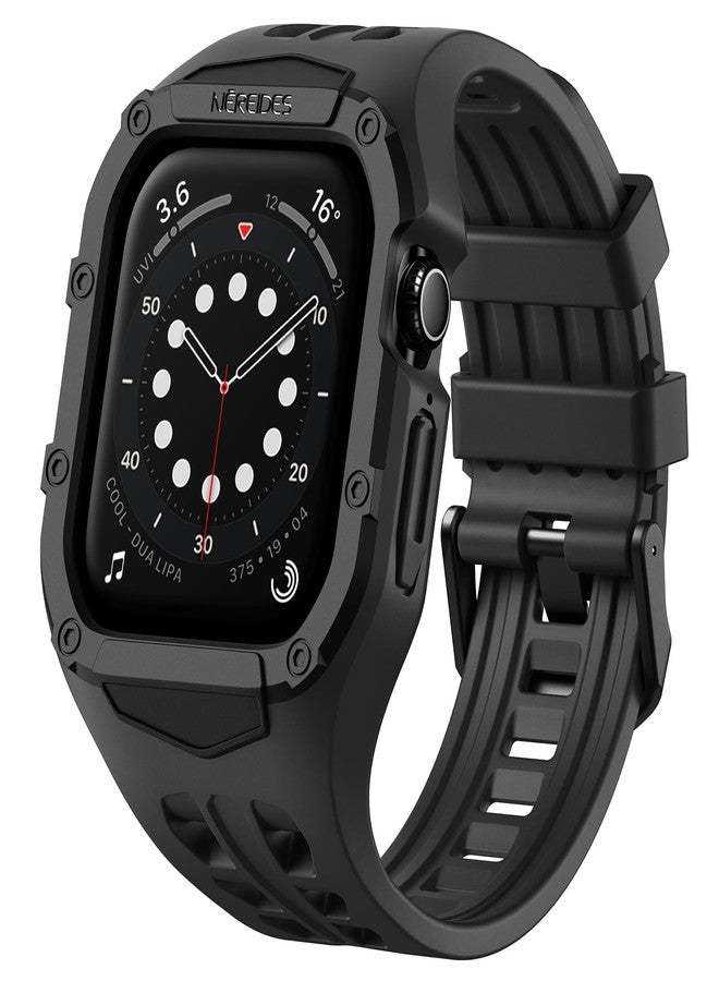 Nereides Rugged band with Case Compatible with Apple Watch SE3/SE2/SE, Series 11/10/9/8/7/6/5/4 (46mm/45mm/44mm), Shockproof Rugged Band (Black) - Image 1