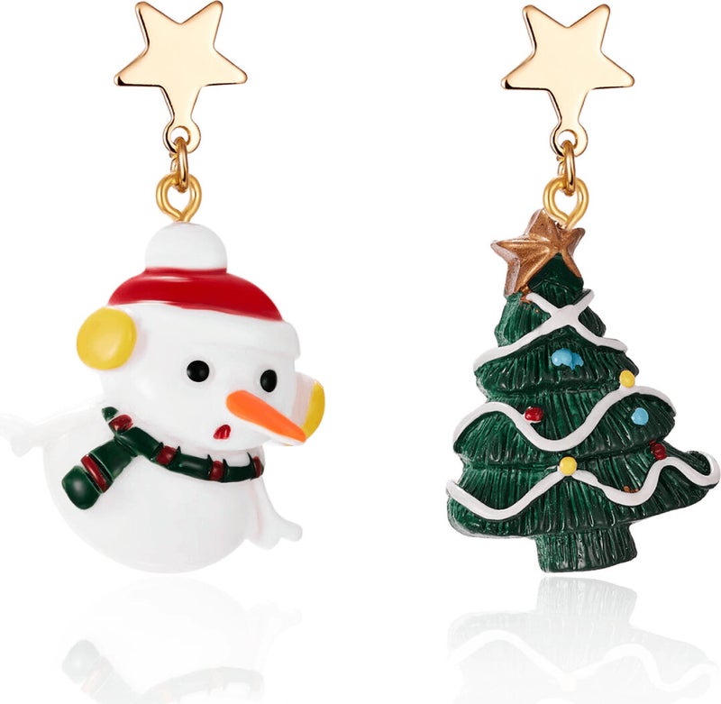 BP Tattoo Christmas Themed Snowman and Christmas Pine Figure Earrings  - Image 2