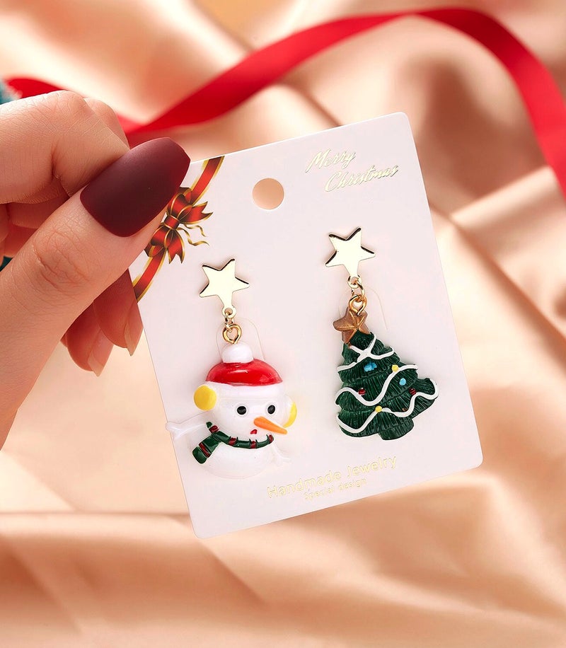 BP Tattoo Christmas Themed Snowman and Christmas Pine Figure Earrings  - Image 1