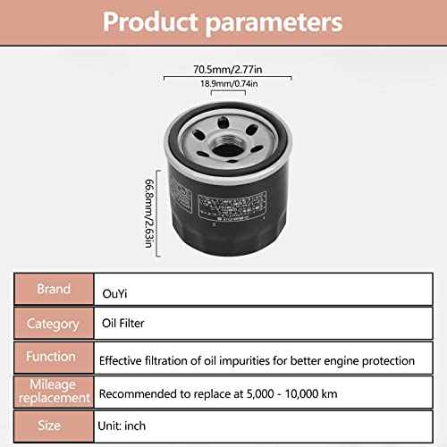 OuYi Oil Filter Compatible with Suzuki Eiger 400 LTA400, Kingquad 400 450 500 750 LTA450 LTA500 LTA750,DL650 V-Strom 650 1000,C50 C90 M50 Boulevard M109R,GSXR 600 750 1000 1100,Burgman 650 - Image 2