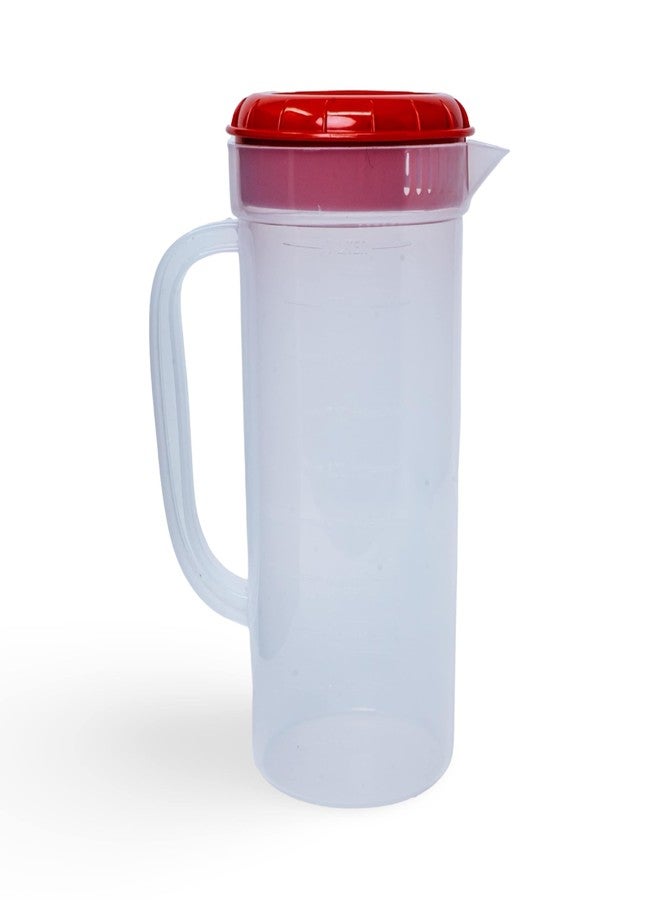 JBK Pottery 1 Quart Plastic Measuring Pitcher with Simple Lid, BPA Free, Shatterproof Beverage Jug for Iced Tea, Lemonade, Juices, Milk - Leak-Proof, Dishwasher Safe, Fridge Friendly | Red - Image 1
