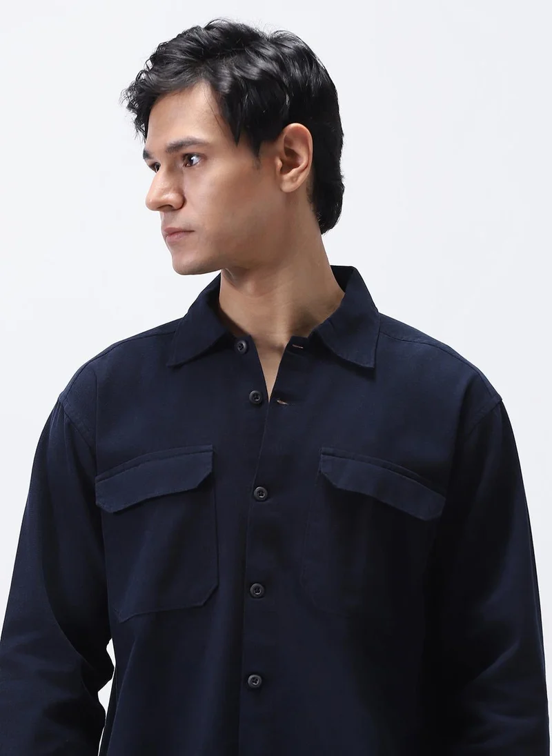 Urbano Fashion  Urbano Fashion Men's Navy Cotton Full Sleeve Relaxed Fit Shacket with Utility Pockets for Men | Best Price UAE