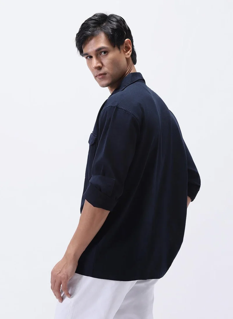 Urbano Fashion  Urbano Fashion Men's Navy Cotton Full Sleeve Relaxed Fit Shacket with Utility Pockets for Men | Best Price UAE