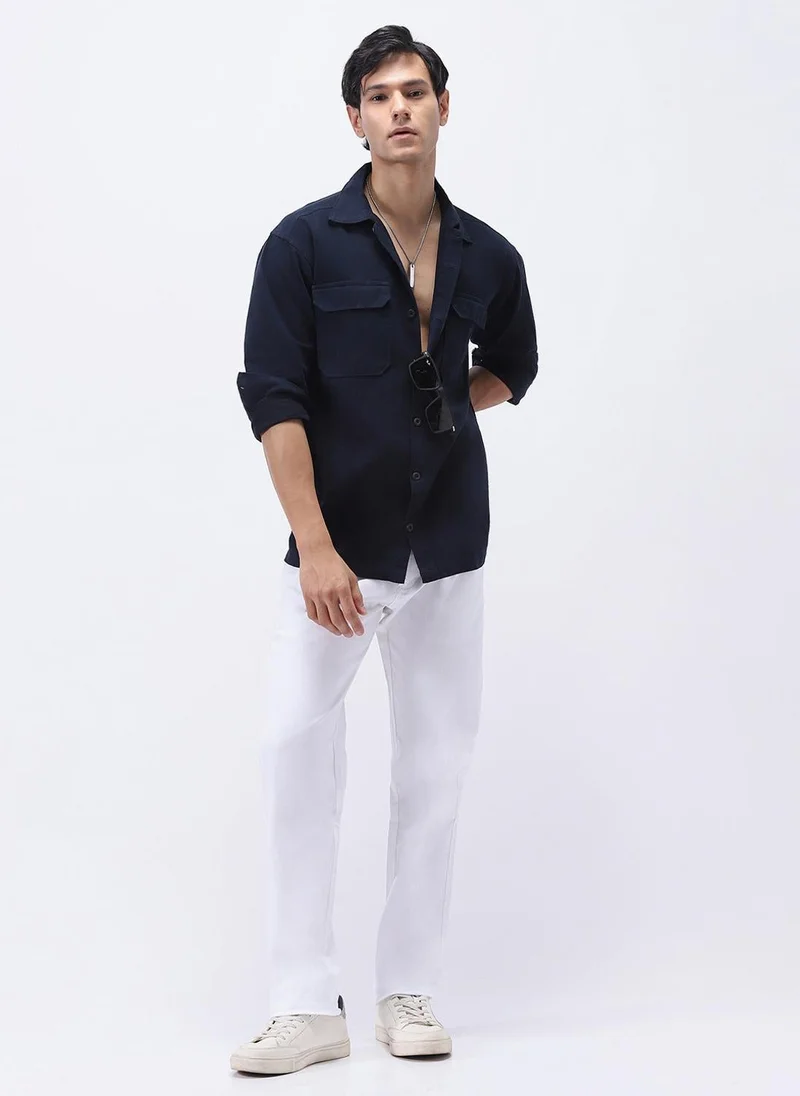 Urbano Fashion  Urbano Fashion Men's Navy Cotton Full Sleeve Relaxed Fit Shacket with Utility Pockets for Men | Best Price UAE