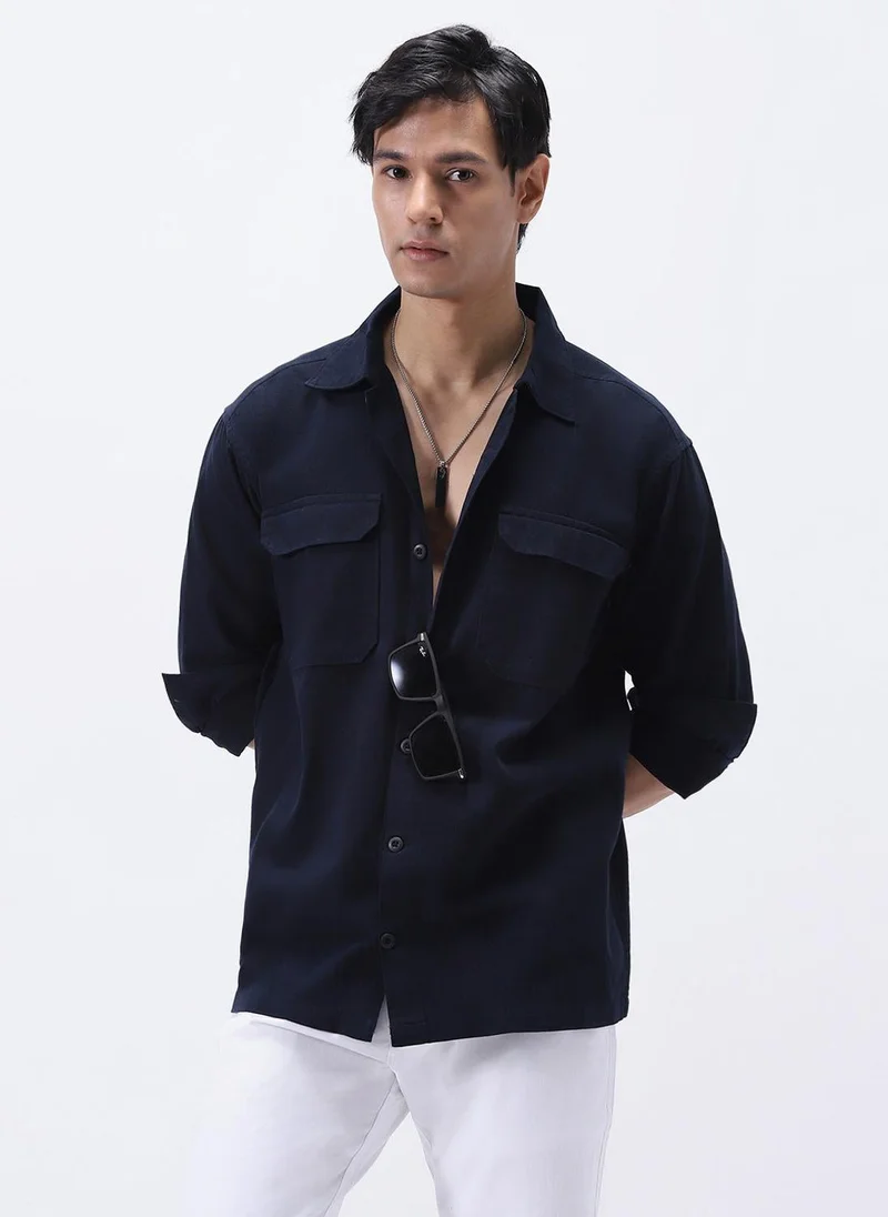 Urbano Fashion  Urbano Fashion Men's Navy Cotton Full Sleeve Relaxed Fit Shacket with Utility Pockets for Men | Best Price UAE