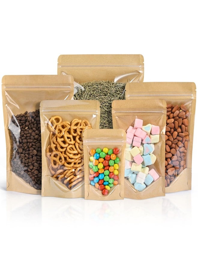 FireKylin Resealable Stand Up Pouches with Zipper 100 PCS, 3.5"x5.5", Paper Bags, With Window, Clear Front, Pouches, Food Storage, Brown - Image 1