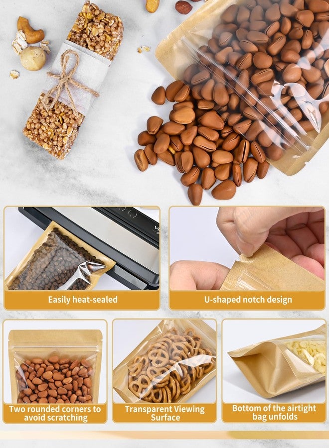 FireKylin Resealable Stand Up Pouches with Zipper 100 PCS, 3.5"x5.5", Paper Bags, With Window, Clear Front, Pouches, Food Storage, Brown - Image 3